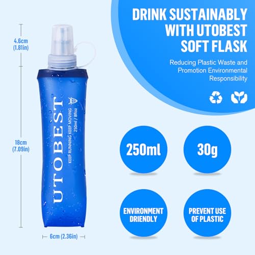UTOBEST Soft Flask 500ml Collapsible Running Water Bottles - color: Blue-250ml*2