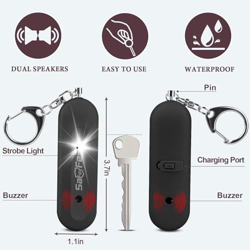 Personal Safety Alarm - Waterproof Rechargeable Security Alarm - 140dB Extra Loud Siren & Strobe Light - Self Defense Keychain - Gift for Women, Teenagers, College Girls, Seniors (Black) - color: Black