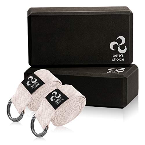 Stretching Straps and Yoga Blocks - Yoga Beginner Kit for Pilates & Gym - style: 2 Straps + 2 Blocks