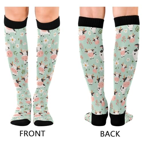 Wusikd Heartbeat Symbol Compression Socks for Women and Men Circulation Black Long Socks for Athletic Running 1 - color: Cows