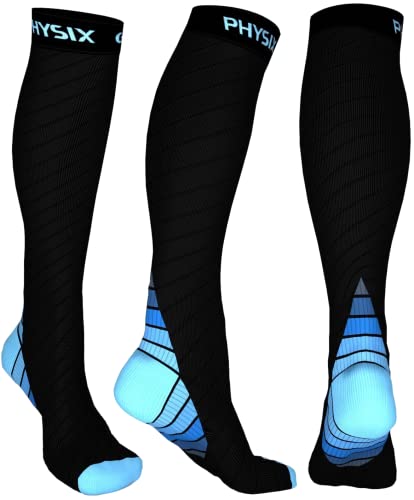 Physix Gear Compression Socks 20-30 mmHg - Men & Women - Running, Nurses, Shin Splints, Flight, Travel - color: Black/Blue, size: Small/Medium