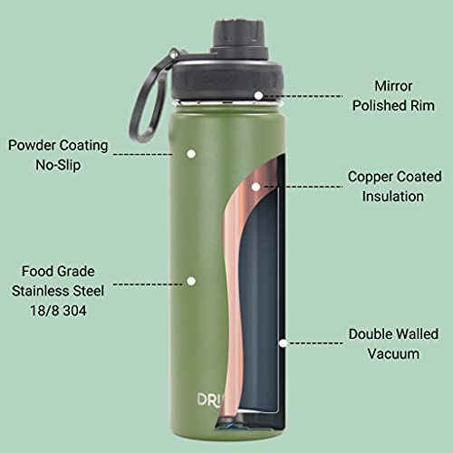Drinco Stainless Steel Water Bottle Spout Lid Vacuum Insulated Double Wall Water Bottle Wide Mouth Leak Proof Keep Cold Sport Camping Hiking (22oz Forest) - color: 22oz Forest