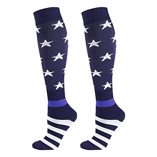 Junely Compression Socks for Women Knee High Socks Funny - color: Flag Blue