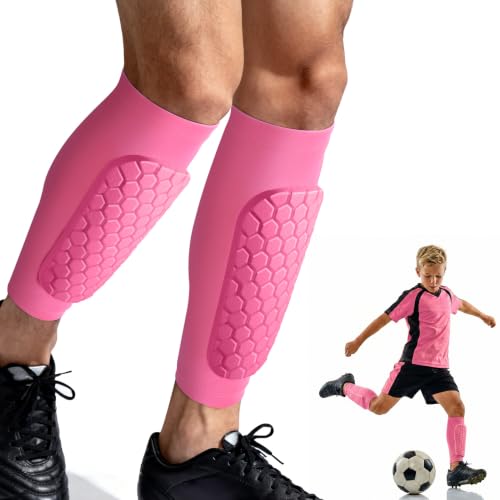 XZQTIVE Soccer Shin Guards Shin Defender for Kids Youth Adult, Ski Shin Guard Calf Compression Sleeve with Honeycomb Shin Pads - color: light pink, size: X-Large