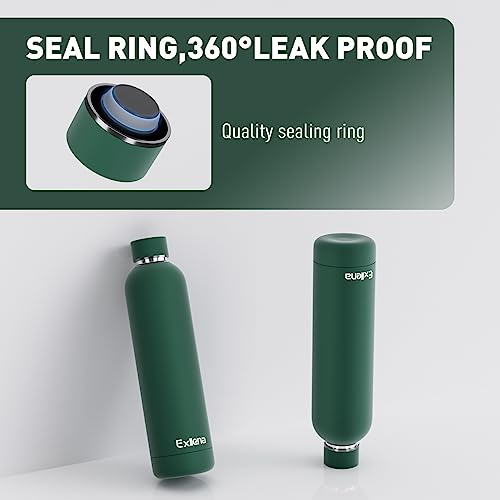 Exllena Slim Insulated Water Bottles for Travel 32oz with Clip, Double Wall Vacuum Stainless Steel Water Bottle Keeps Drinks Cold 24 Hrs/Hot 12 Hrs, 100% Leakproof, BPA Free(Emerald Green) - color: Emerald Green, size: 1 L