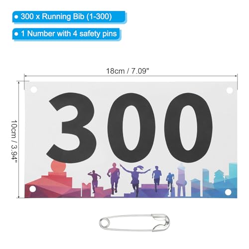 PATIKIL Tearproof Running Bib Numbers, Waterproof Race Competitor Numbers - size: 7x4 Inch, style: 1-300