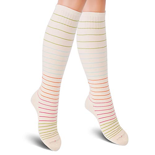 SocksLane Cotton Compression Socks, 15–20 mmHg Graduated Support, Knee-High Medical Compression (Nude Stripes M/L) - color: Nude Stripes, size: Medium/Large (1 Pair)