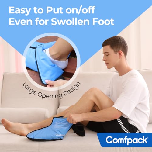 Comfpack Large Foot Ice Pack Wrap for Full Foot Ankle Pain Relief, Long Lasting Cold Ice Boot for Swelling After Surgery, Sore Feet, Broken Foot, Plantar Fasciitis, Gout, Bunion - size: L Blue