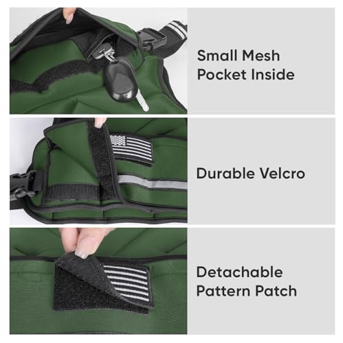 APEXUP Adjustable Weighted Vest, 4-10lb/12-18lb/20-32lb Vest with 6 Ironsand Weights and Large Pocket, Weight Vest for Men Women Strength Training, Running, Walking - color: Green, size: 12-18lbs