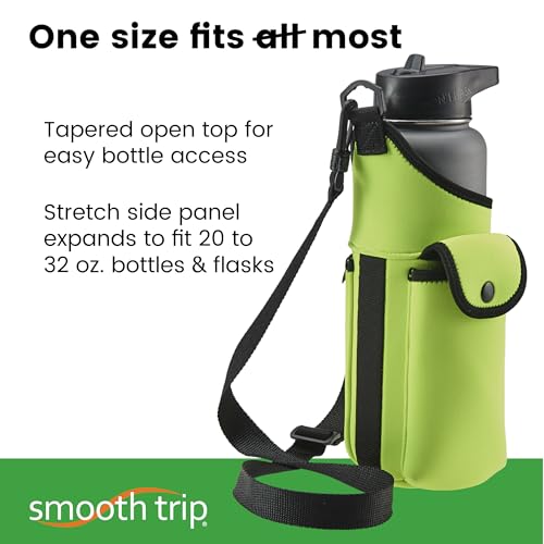 Smooth Trip Insulating Neoprene Water Bottle Carrier With Strap and Phone Pocket (Bright Yellow Green) - color: Bright Yellow Green