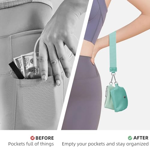 Keychain Wallet Mini Zip Around Wristlet Wallets for Women Detachable Dual Pouch Wristlet Portable Coin Purse Small Wallets - color: Light Green+Mint