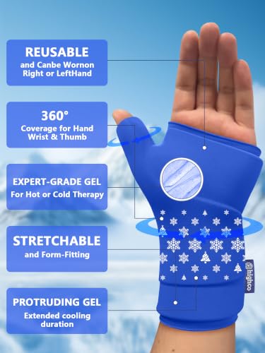 Wrist &Thumb Ice Pack Wrap-Thickened Gel for Long-Lasting Cold Compression - color: 1 Pack-blue, size: L/XL