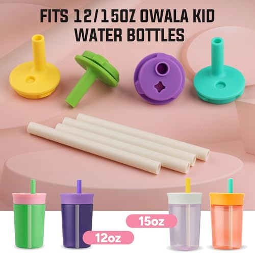 Silicone Bite Valve & Straws Parts for Owala Kids 12/15oz Bottle - color: Yellow