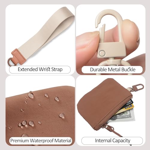 COOLANS Mini Wristlet Wallets Dual Pouch,Around Wristlet Handbag Wallet for Women Zip Cards Holder,Wristlet Bracelet Purse - color: Brown&white