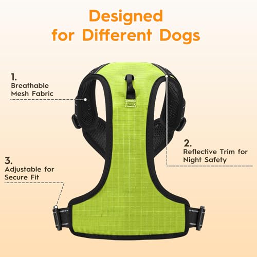 No Pull Dog Harness, No-Choke Soft Padded Reflective Dog Vest Harness with Front Clip & Top Handle, 2 Quick-Release Buckles, Adjustable for Small Medium Large Dogs - color: Velvet Green, size: X-Small