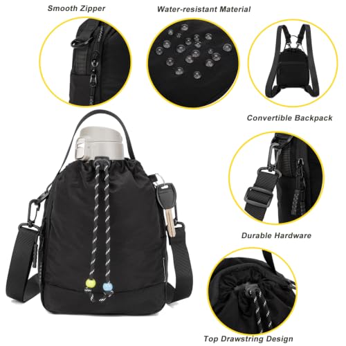 Water Bottle Carrier Bag with Strap, Water Bottle Holder Crossbody Backpack Handbags for Women Men for Hiking - color: Black