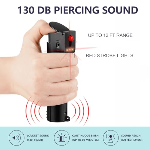 Personal Safety Alarm and Pepper Spray Combo for Women self Defense - Max Strength Pepper Gel & 130 dB Siren & Strobe Lights, Flip-top Safety Cap & UV Marking, Spray Canister Replaceable (Black) - color: Black