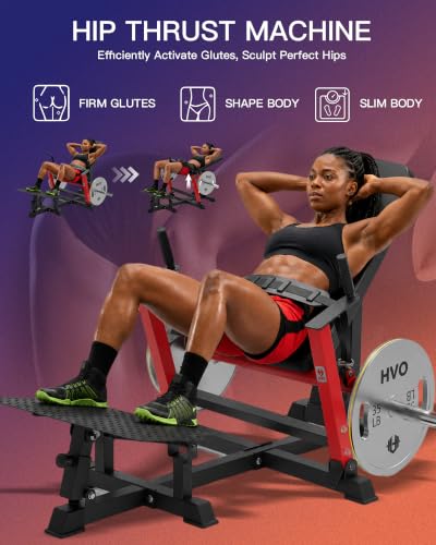 HVO Hip Thrust Machine, Adjustable Glute Bridge Machine, Plate Loaded - color: Red