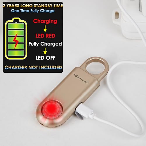 135dB Rechargeable Personal Alarm with Ultra Bright Flashlight - color: Gold, style: Rechargeable & Built-in Flashlight