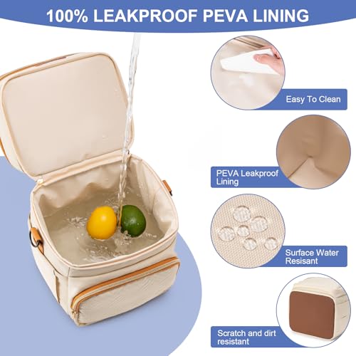 Breastmilk Cooler Bag with Ice Pack Fits 6 Baby Bottles Up to 9 Ounce, Double Deck Leak-Proof Baby Bottles Bag with Shoulder Strap for Nursing & Working Mom, - color: Beige with pocket