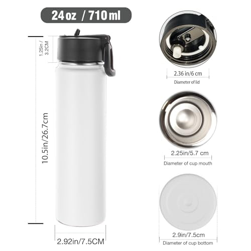 Volhoply 24oz Insulated Water Bottle with Straw Lid, White, 1-Pack - color: White
