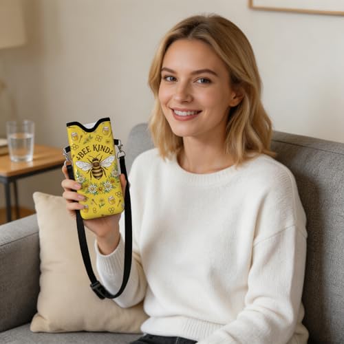 GLOBLELAND Bee Cell Phone Sleeve Pouch Case Bag 7.1×3.9 inch Honey Shockproof Universal Phone Bag with Crossbody Strap Neck Lanyard for Women Men Phone Headphones Watch Yellow - color: Bee