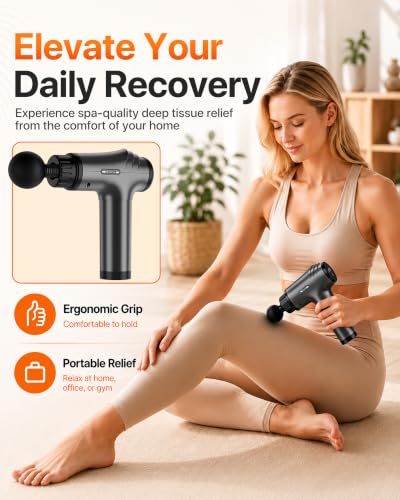 Massage Gun, 30 Speeds, 6 Heads, Quiet Deep Tissue Muscle Massager - color: Grey