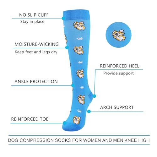 Junely Compression Socks for Women Knee High Stockings Funny Cute - color: A10dog