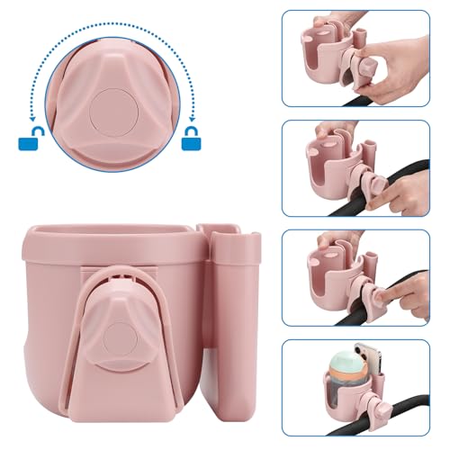 Accmor Stroller Cup Holder with Phone Holder, Bike Cup Holder, Walker Scooter Wheelchair Cup Holder Attachment, Universal Cup Holder for Uppababy Graco Strollers - color: All Light Pink & All Light Pink