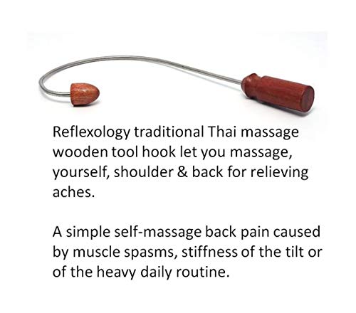Reflexology Traditional Wooden Thai Massager Tools Full Body Foot Stick Hook Back Spa Face Gua Sha Therapy Trigger Point Massage Tool Relieve Shoulder Pain Wood (Curve Hook Trigger Point)