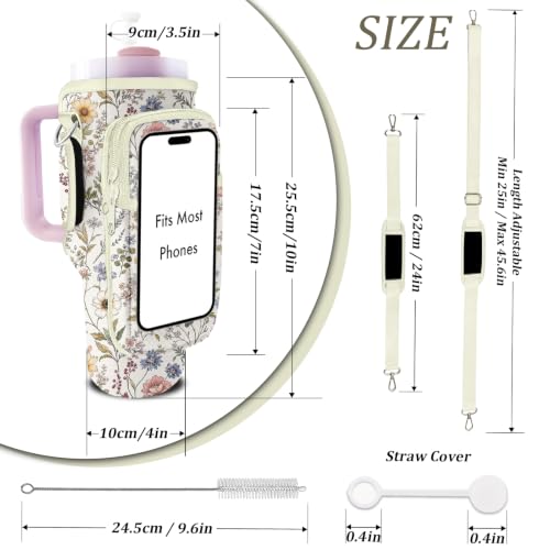Water Bottle Carrier Bag for Stanley 40/30oz Cup Tumbler with Phone Pocket,Insulated Crossbody Water Bottle Holder with Adjustable Strap,Water Bottle Sling Pouch for Hiking Walking Camping Accessories - color: Boho Mandala Moon