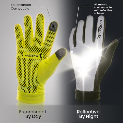 ReflecToes Reflective Winter Running Gloves, Hi Vis Neon Traffic Gloves Men - color: Yellow, size: X-Small