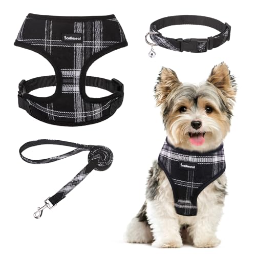 SCENEREAL No Pull Dog Harness and Leash Set Small Medium Sized Dog - color: Black & White, size: XS: Chest Girth: 10"-14"