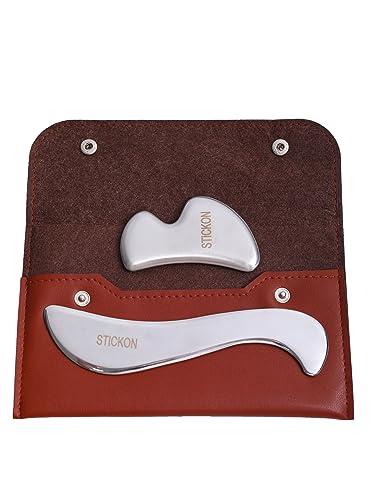 STICKON Stainless Steel Gua Sha Muscle Scraper Tool Set 2 in 1 Scraping Massage IASTM Tools,Soft Tissue Massage Tool, Guasha Tool for Body(STICKON-49) - style: Pitao11 Shape