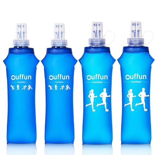 4 Pack Soft Water Bottle, 17oz/500ml Soft Flask Running Bottles for Hydration Pack, TPU Collapsible Running Water Bottle Reusable Handheld Running Flask for Running Hiking Cycling Climbing Traveling