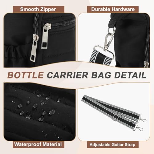 Water Bottle Carrier Bag with Adjustable Strap, for 18/32/40oz Bottle - color: Black