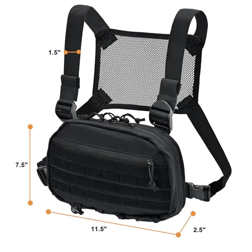 Chest Rig with Concealed Pistol Holster, Chest Bag for Men,Molle EDC Tactical Vest Chest Pack for Running Outdoor - color: Black