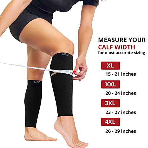 BAMS Plus Size Calf Compression Sleeve for Women & Men, Viscose from Bamboo Extra Wide Leg Support for Shin Splints, Leg Pain Relief and Support, Swelling, Travel (Calf Black, XXL) - size: XX-Large