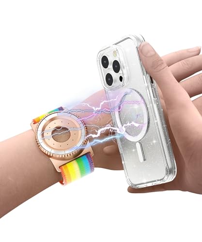 BAISRKE Magnetic Running Armband for MagSafe Case - 360° Rotatable Phone Grip with Adjustable Scent Compartment & Detachable Lanyard Compatible iPhone/Android (Rainbow & Rose-Gold) - color: Rainbow&RoseGold, size: Regular (fits Wrist/Armband up to 9")