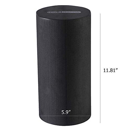HolaHatha Portable Solid High Density EVA Foam Roller for Deep Tissue Back Massage, Calf Therapy, Glute Massaging, Back Pain, and Hamstring Leg Recovery at Home, Black