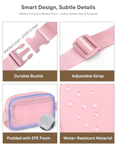 Pritent Fanny Packs for Women Crossbody Belt Bag With Zipper Back Pocket - color: Light Pink, size: Large