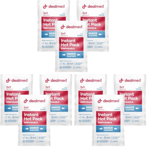 Dealmed Instant Hot Pack – Pack of 9, 5" x 9" Disposable Hot Packs for Injuries, Swelling, Sprains, Muscle Soreness and More, Single Squeeze Activation - size: 9 Pack