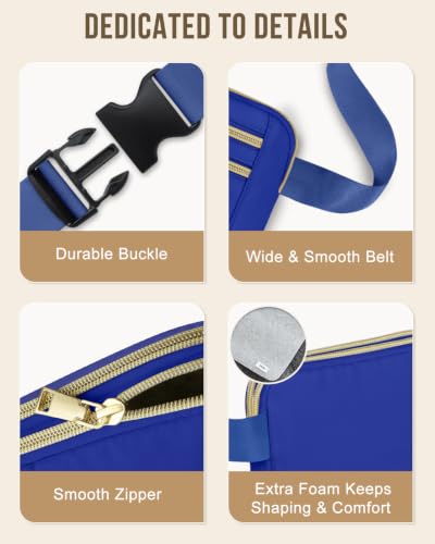 Capolo Fanny Packs for Women 4 Zip Pocket Crossbody Belt Bag Waist Bags - color: Blue, size: Medium