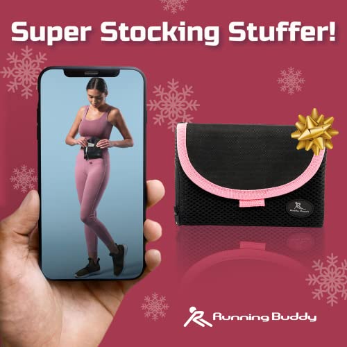 Running Buddy Magnetic Pouch Beltless Running Bag No Bounce - color: Black/Pink, size: Large (5.9 in x 4 in)