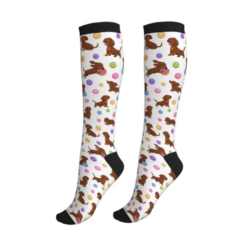 Tie Dye Compression Socks Knee High Support Socks For Women Men Running Athletic Hiking - color: Dog