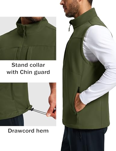 MAGCOMSEN Men's Lightweight Softshell Vest Outerwear Fleece Golf Running - color: Army Green, size: Small