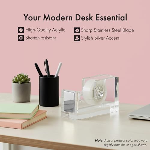 OfficeGoods Acrylic Tape Dispenser, Aesthetic and Compact Design, Silver - color: Silver