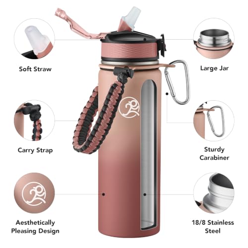 GOSWAG 24oz Insulated Stainless Steel Travel Water Bottle, 2 Lids - color: Caramel Brown Ombré