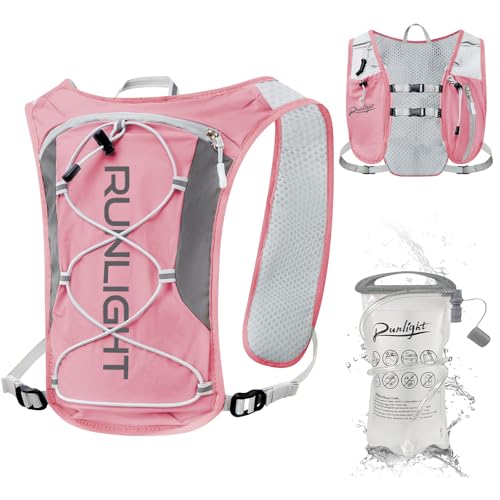 Runlight Running Vest for Women Men, Adjustable Hydration Backpack Breathable Reflective with 1.5L Water Bladder for Hiking, Trail, Running, Marathons, Cycling - color: Pink