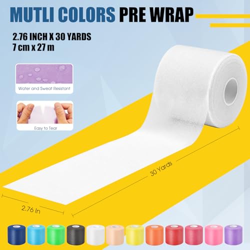Pre Wrap Athletic Tape 3 Pack, 2.76 Inch x 30 Yards Foam Underwrap, White - color: White